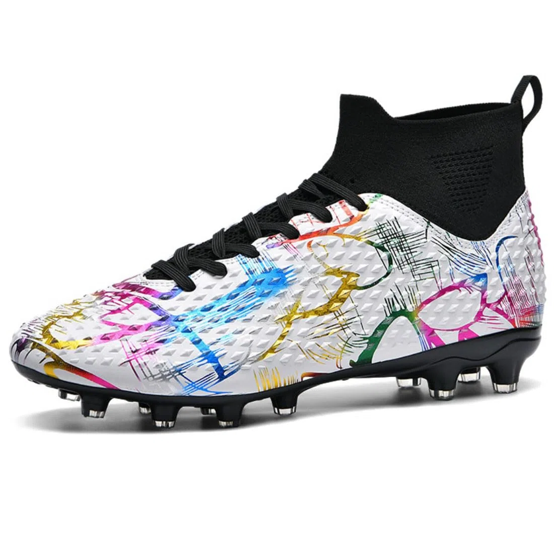 ¡Fuego Flamenco Español · Falla de Lava! Zapatos de Fútbol Alto Tobillo con Tacos AG – Diseño Étnico Control Balón, Filo Rompe Aire Corta Espinas!