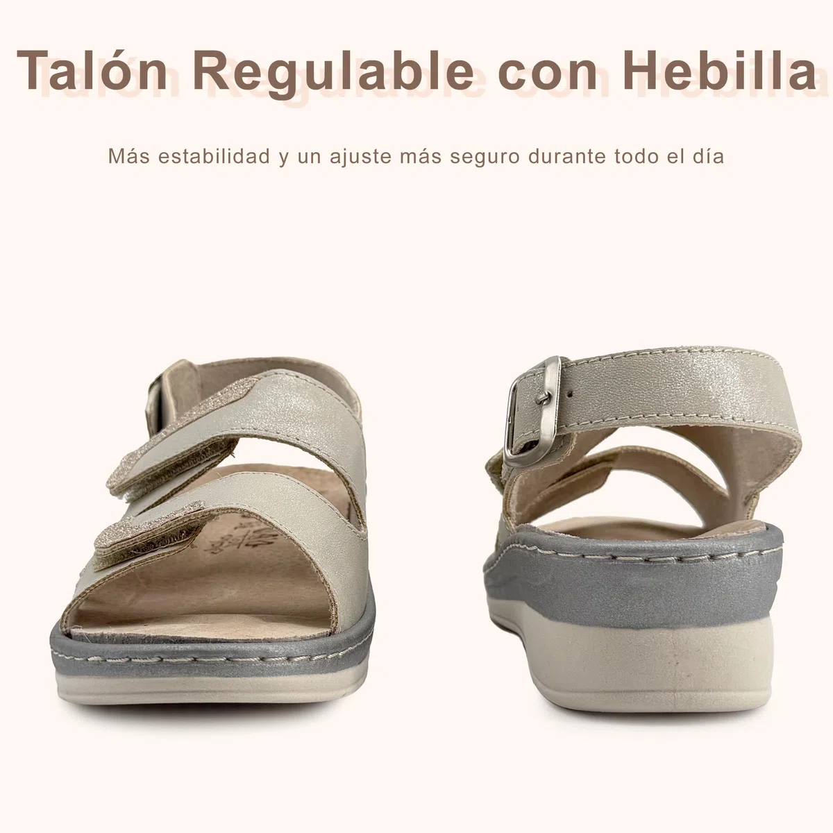 JOMIX Sandalias Ortopédicas Mujer Cómodas con Tiras Ajustables y Hebilla Regulable Cuña Ergonómica Anatómica Plantilla Extraíble de Piel Zapatillas de Verano para Mayor y Pies Sensibles