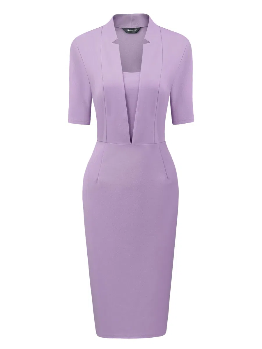 Allegra K Vestido tubo de trabajo para mujer, manga corta, oficina, negocios, longitud hasta la rodilla, vestido de tubo