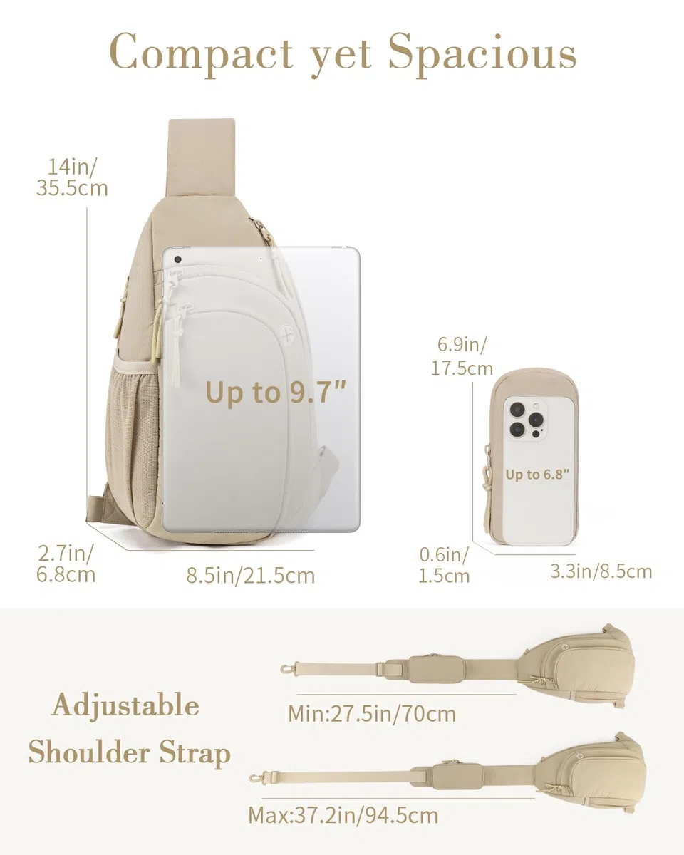 Bandolera Cruzada Mujer Hombre Bolso Pecho Sling Bag con Bolsillo Bloqueador RFID Mochila Bandolera para 9.7 inch iPad