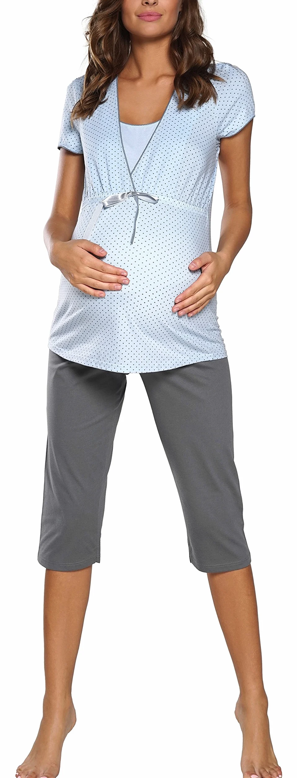 Italian Fashion Pijama Lactancia | Pijama Premama Cómoda | Ropa de Noche de 2 Piezas con Manga Corto y Pantalón | Casual para Otoño Invierno Primavera y Verano | Ropa Premama S-XXL