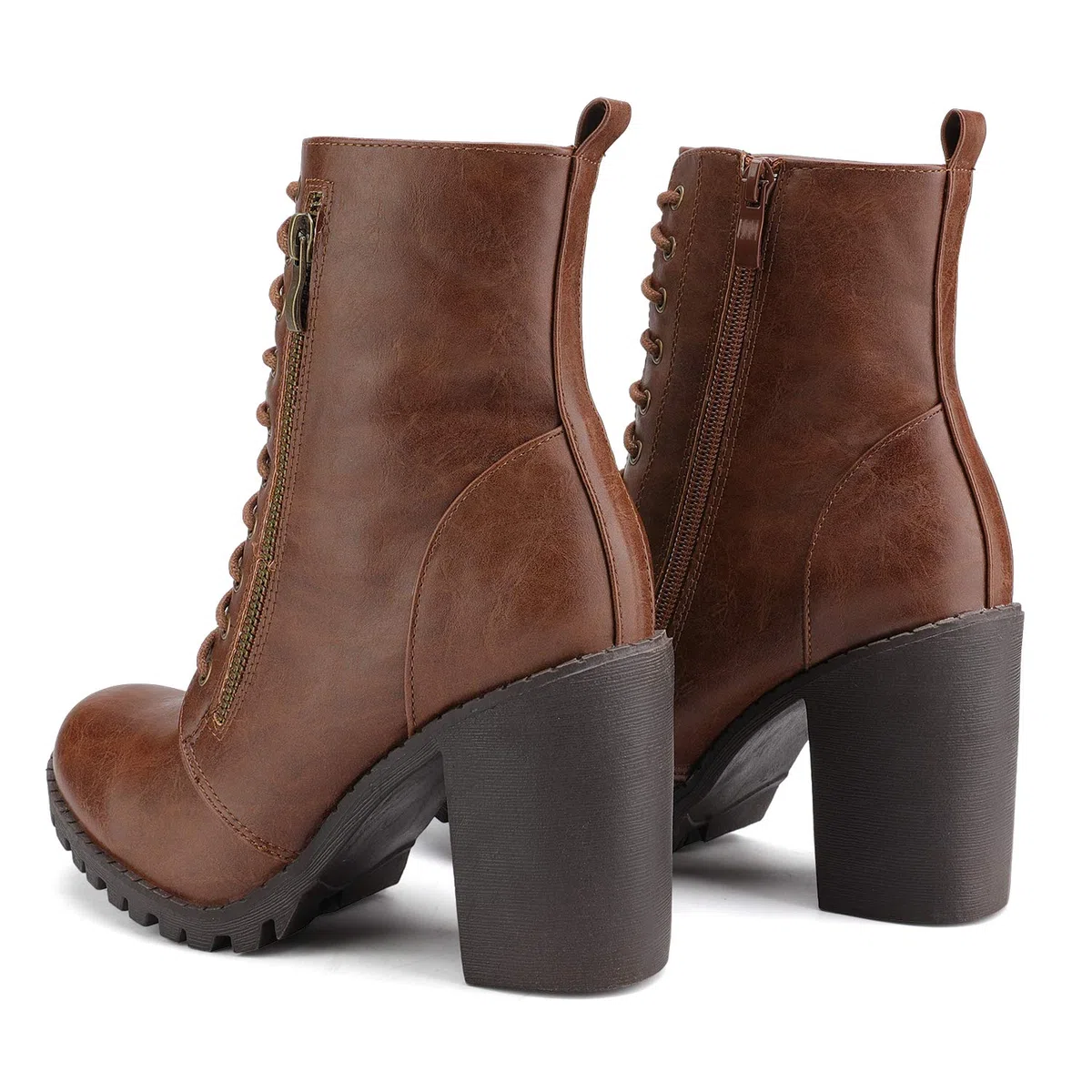 DREAM PAIRS Botines de combate para mujer, de tacón grueso, con cordones, a la moda
