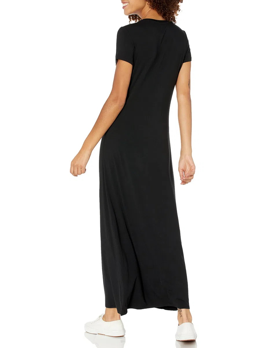 Amazon Essentials Mujer Vestido Largo de Manga Corta, Fluido