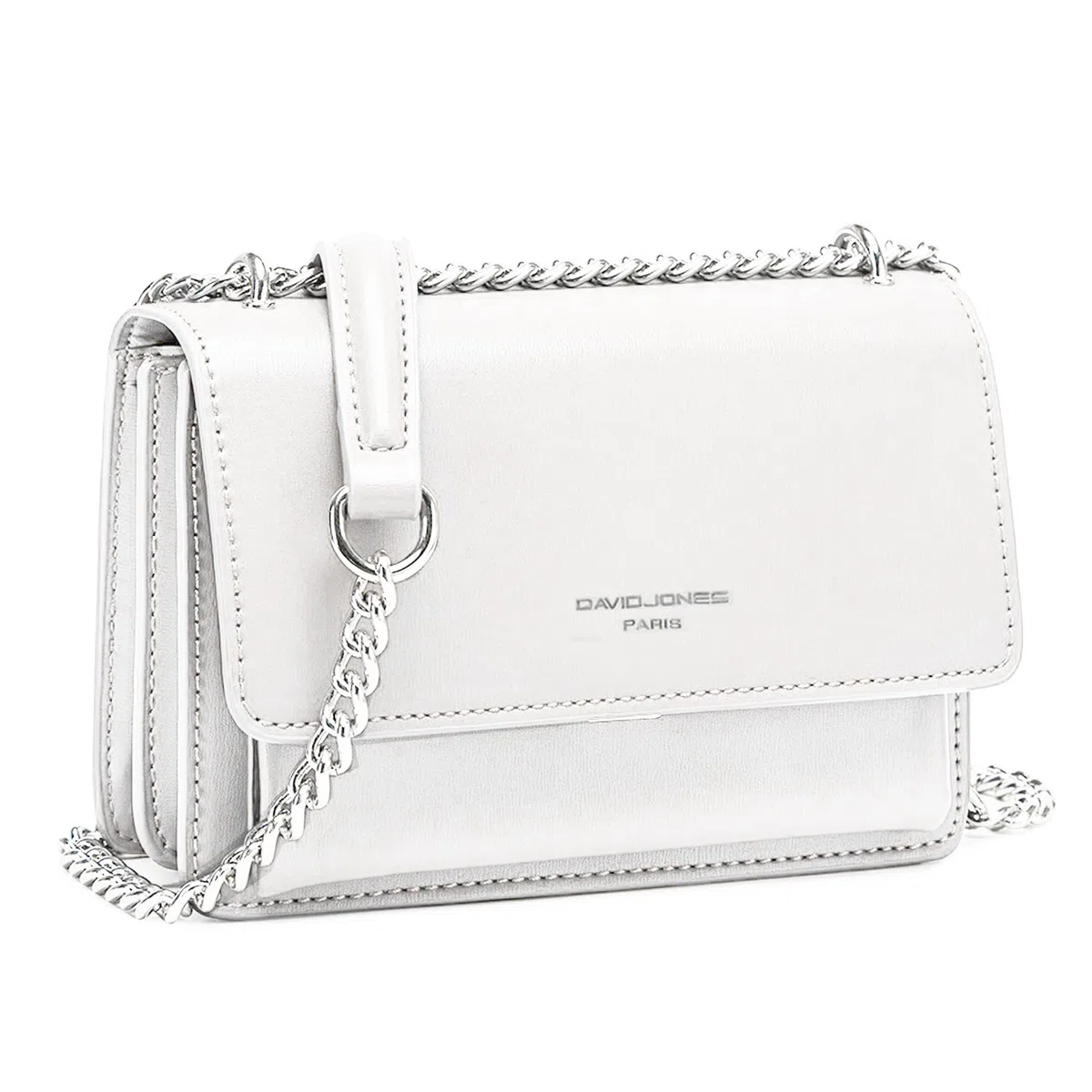 David Jones - Pequeño Bolso Bandolera Cadena Mujer - Bolsos de Hombro Cruzado Cuero PU - Mensajero Crossbody Bag - Bolso Mano Zip Embrague Clutch Pochette Noche Telefono - Blanco