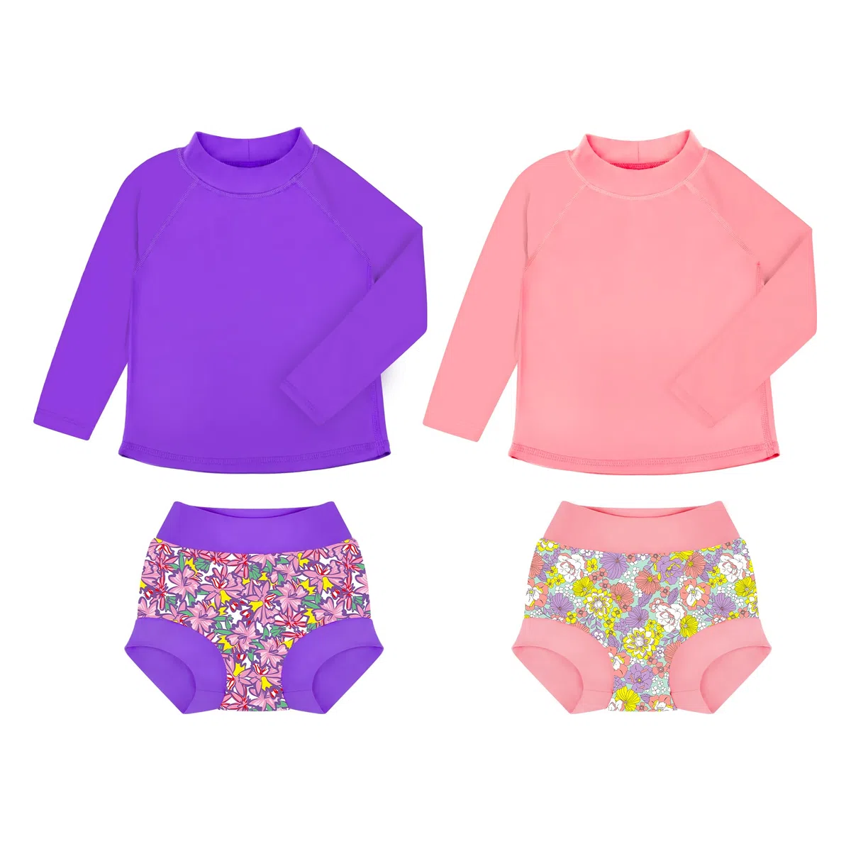 BIG ELEPHANT - Conjunto de 2 pañales antierupciones para Nadar Unisex para bebés, niños y niñas, Traje de baño de Manga Larga con protección Solar UPF 50+