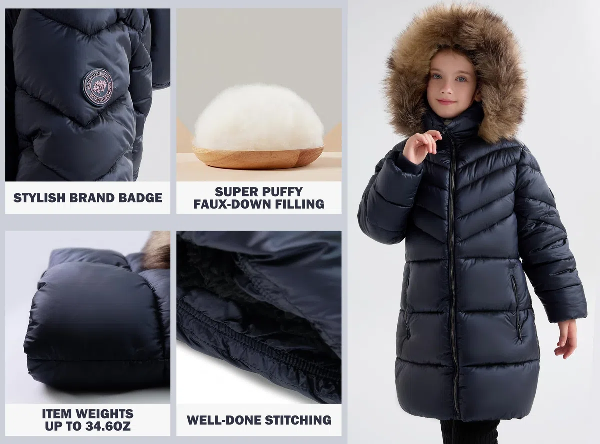 SOLOCOTE Abrigo de invierno acolchado para niñas con capucha de piel sintética, forrado de sherpa, parka resistente al agua y de gran peso