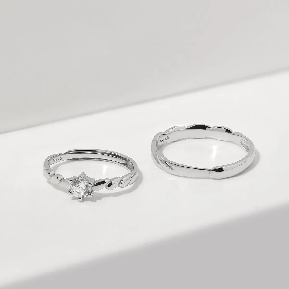 Meissa Anillos de Boda Compromiso de Plata de Ley 925 para Hombres y Mujeres, Anillos de Promesa Ajustables, Juego de Anillos de Compromiso para Aniversarios, Juego de Dos Anillos