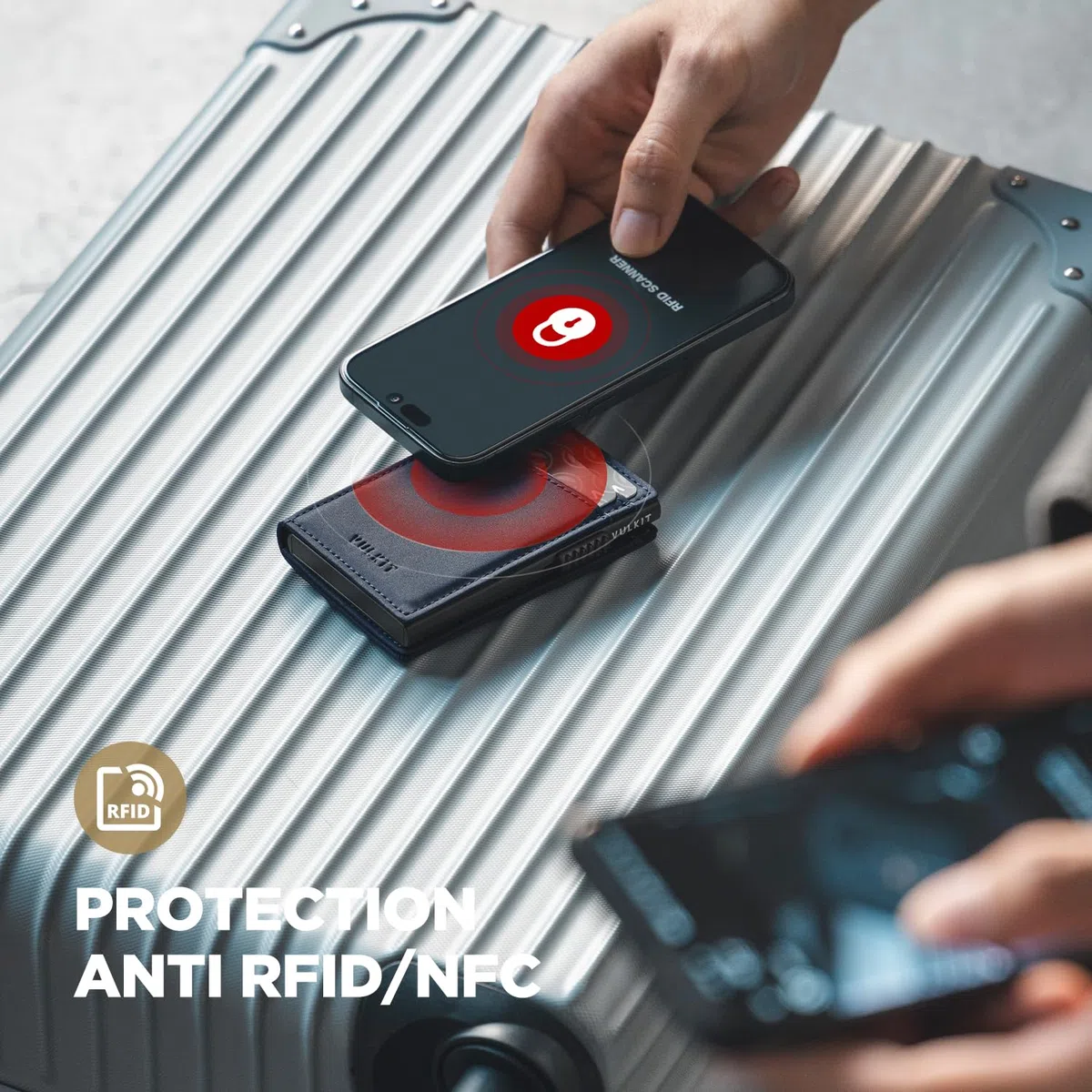 VULKIT Tarjetero Delgado con Bloqueo RFID para Hombre Tarjetero Automático Emergente para Tarjetas y Notas con Cierre Magnético