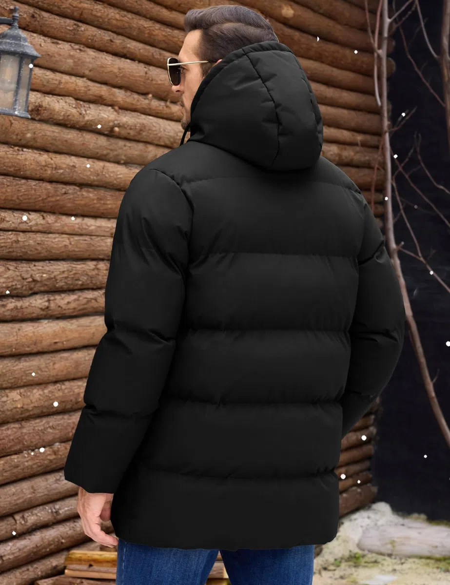 Xnova Abrigo Largo de Invierno para Hombre, Chaqueta Acolchada con Capucha Térmica Resistente Cálido Casual Parka Cazadora Prueba de Viento con Bolsillos