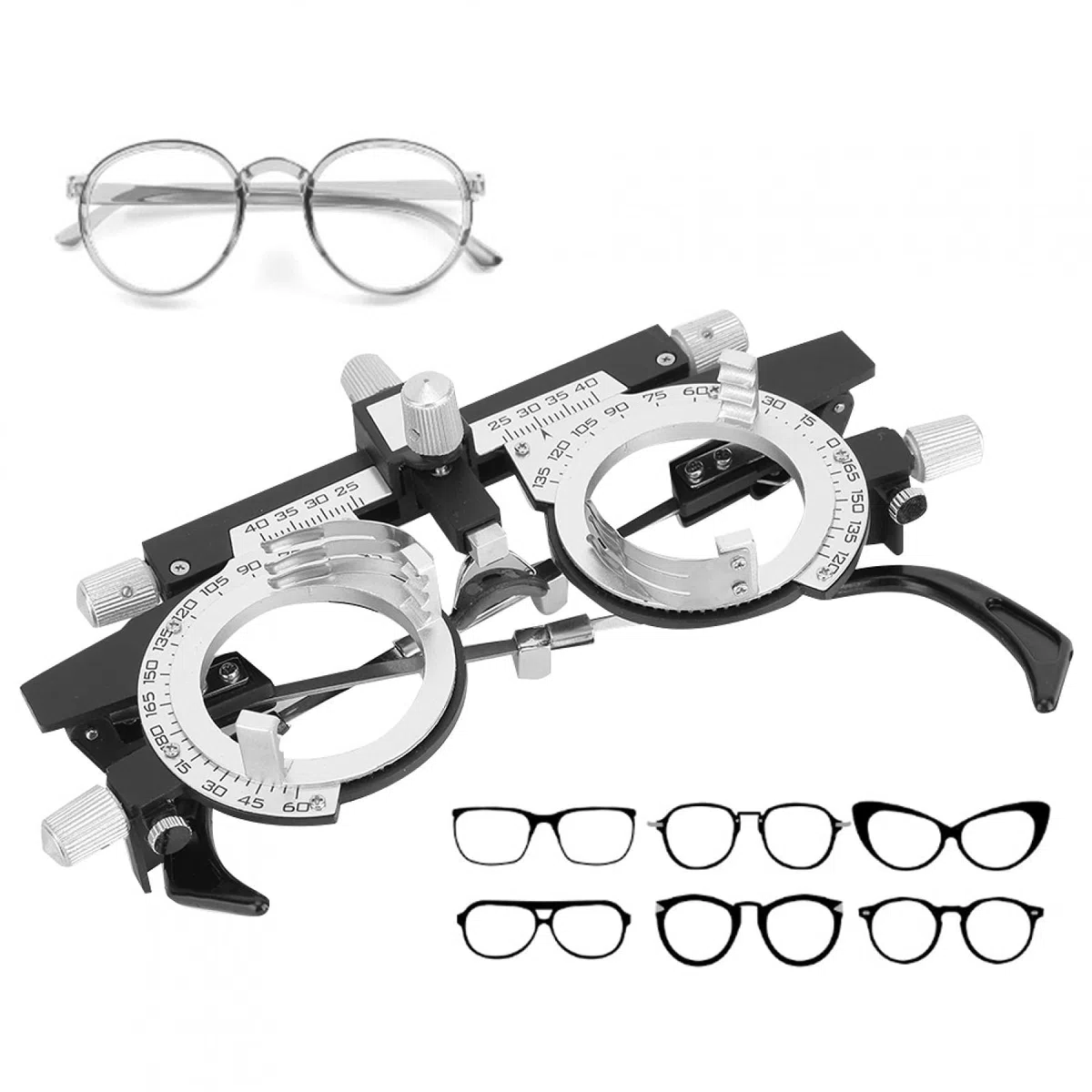 Marco de Lente de Prueba óptica Ajustable, Equipo de Optometría para Gafas, Marco de Optometría Universal PD 48-80 mm, Marco de Ajuste Intercambiable, Marco de Lente de Prueba óptica para Gafas