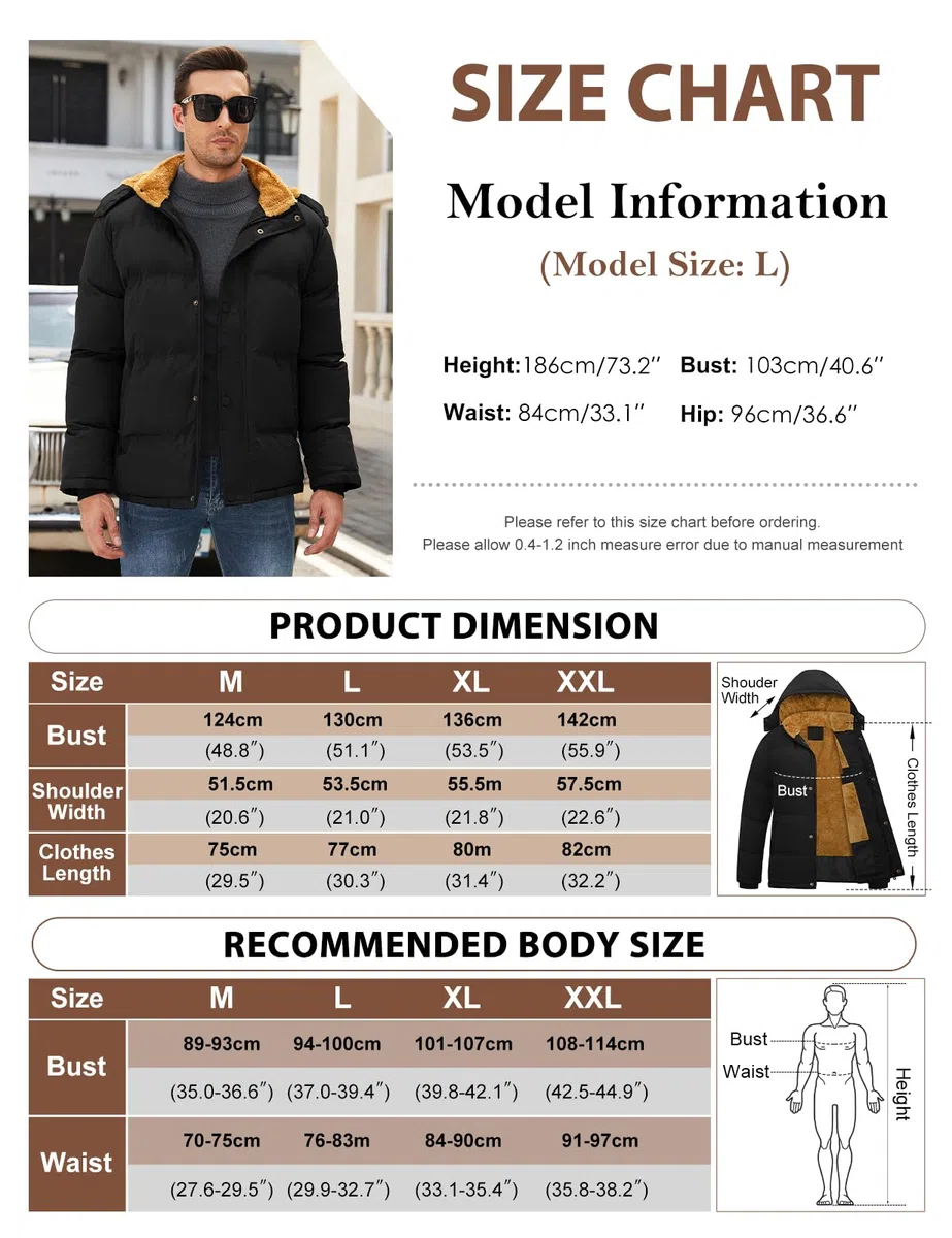 Yuson Girl Abrigo Hombre Invierno Parka Forro Polar Cálido Chaqueta con Cremallera Gruesa Termal Cazadora Abrigos Desmontable Prueba de Viento Acolchado de Algodón Abrigo con Capucha