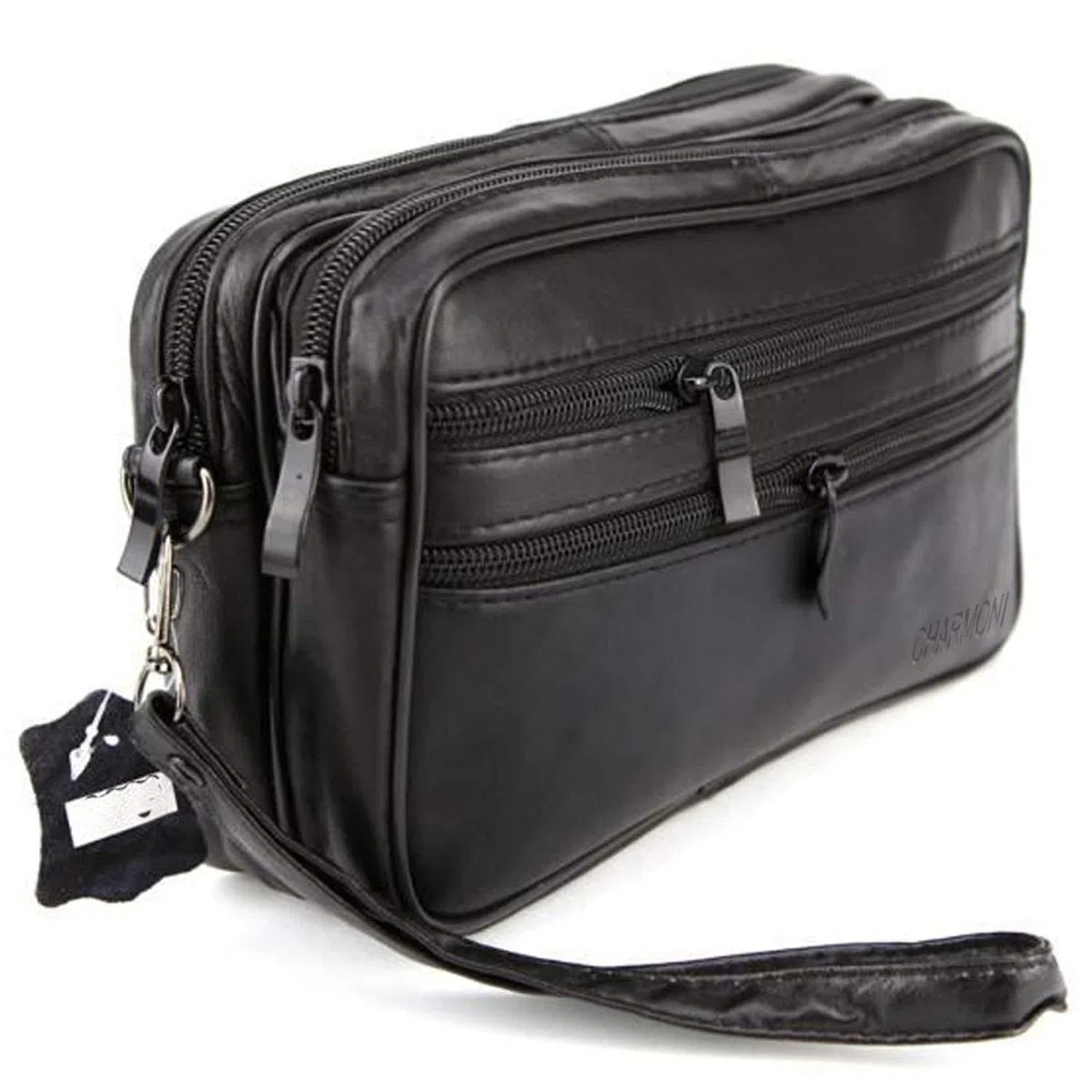 Charmoni - Bolsa de viaje, piel, con llavero negro Talla única