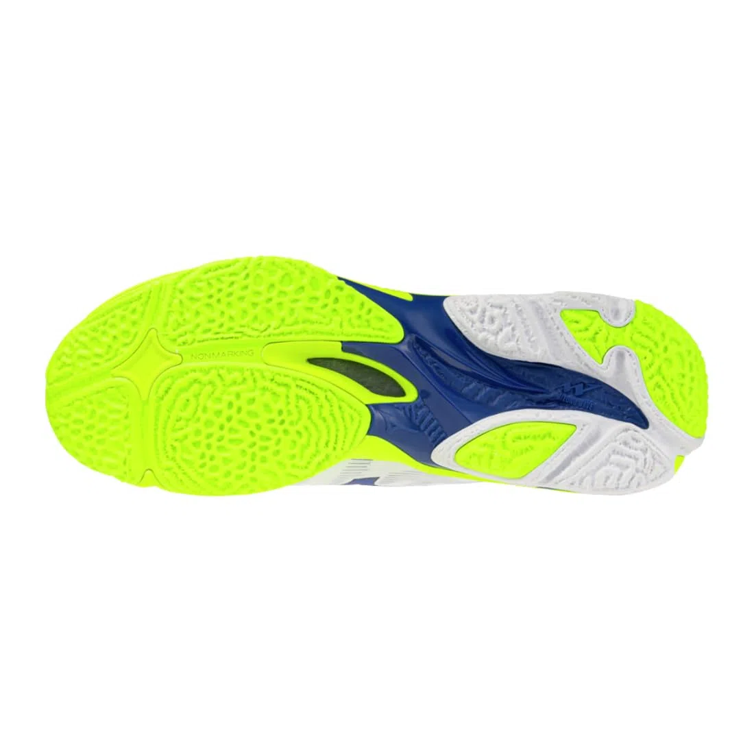 Mizuno Wave Lightning Elite Mid - Zapatillas de voleibol, color blanco, azul, amarillo fluorescente,