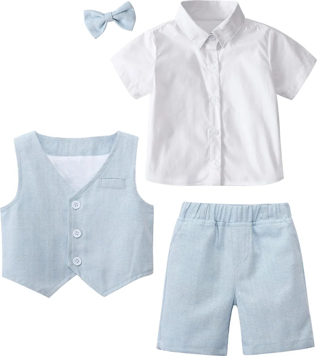 mintgreen Conjunto de Camisa Bebé Niño Traje Esmoquin Bautizo Camisa & Chaleco & Pantalones Cortos