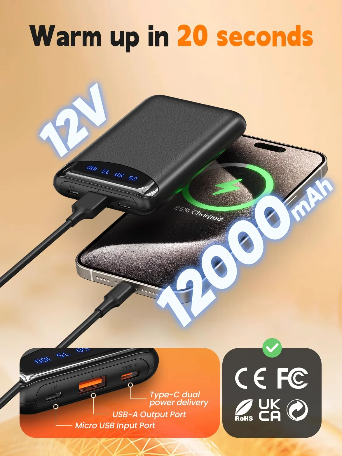 Chaleco Calefactable Mujer con Batería de 12V 12000mAh, 4 Niveles de Calor y Control por App, Chaleco Térmico Ligero para Invierno, Exteriores, Senderismo, Esquí, Hogar y Teletrabajo(Talla L)