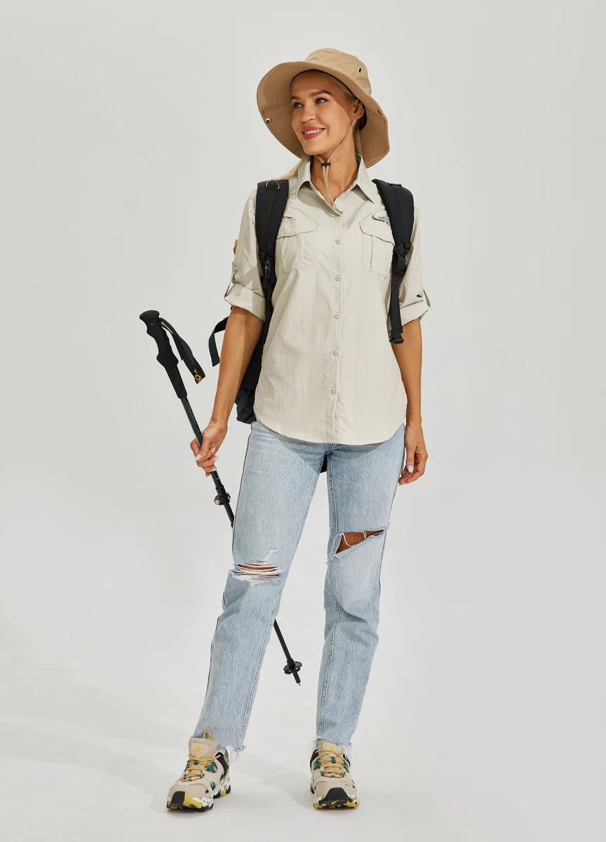 WILLIT Camisa para mujer, blusa de senderismo UPF 50+ UV, camiseta de manga larga, camiseta funcional Safari Angel SPF de secado rápido, camisas de senderismo y exteriores