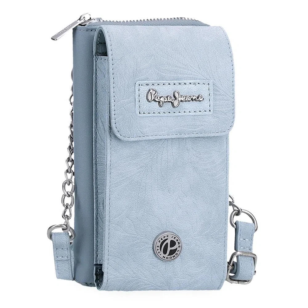 Pepe Jeans Jana Bandolera Portamóvil Azul 11x20x4 cms Poliéster con Detalles en Piel Sintética by Joumma Bags
