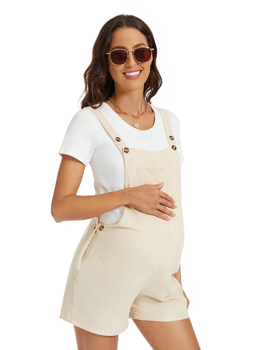 FEOYA Peto de embarazo corto para mujer, mono de maternidad, suelto, cómodo, mono de verano, transpirable, tallas S-XL