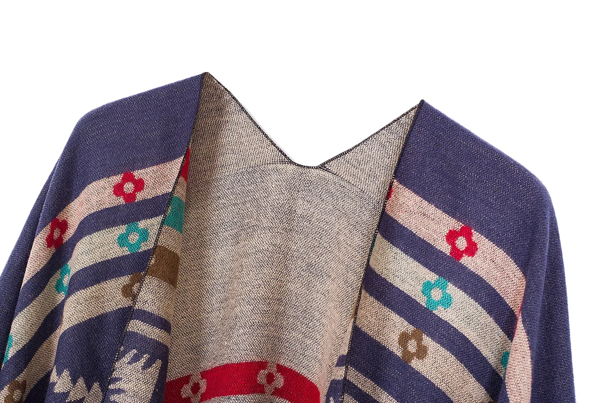 Urban GoCo Mujer Poncho Cárdigan de Punto Capa Gran Tamaño Estampado Étnico Chal Bufanda Manta con Borlas