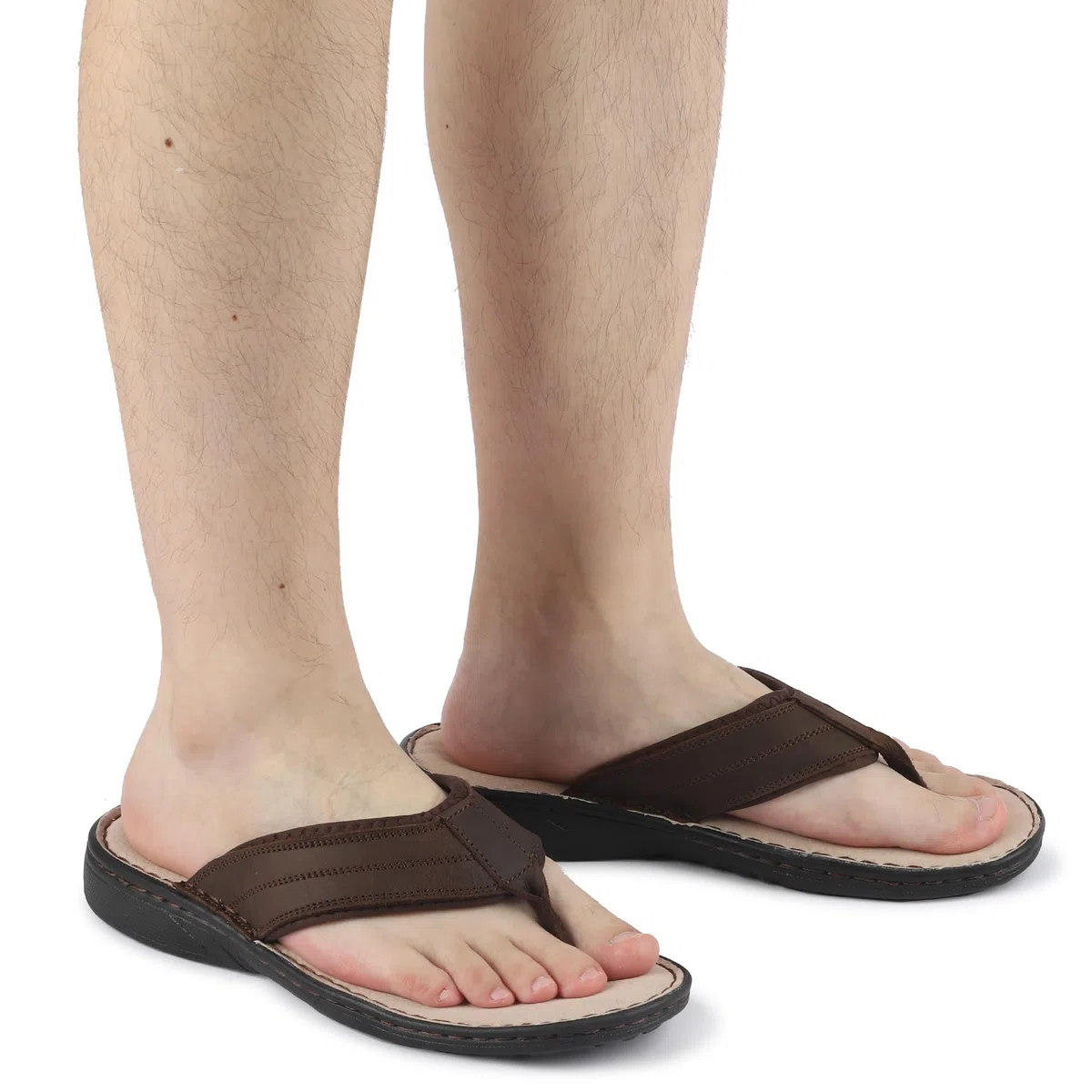 riemot Chanclas Hombre de Piel Auténtica con Plantilla Memory Foam,Comodas y Suaves Cuero Hombre Flip Flops,Sandalias Antideslizantes para Playa, Piscina y Verano