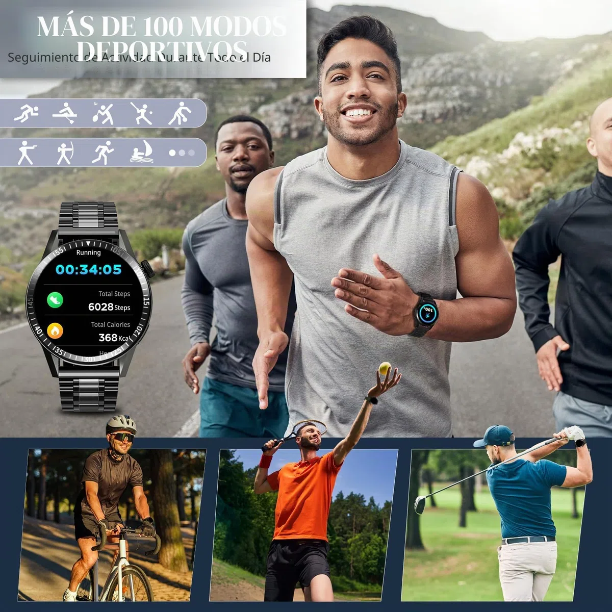 Reloj Inteligente Hombre, Smartwatch con Llamadas Bluetooth y Whatsapp Notificación, IP68 Smartwatch Hombre con Monitor de Ritmo Cardíaco y Sueño, Reloj Deportivo Actividad Android iOS