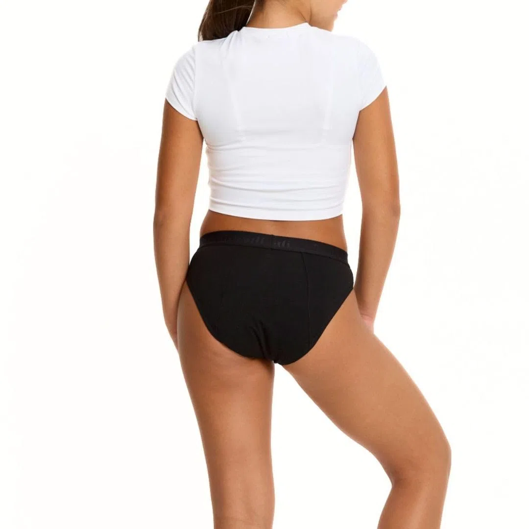 Modibodi Braga Menstrual Niña Adolescente Flujo Abundante Algodón Hipster Alta Absorción Super 50ml Ropa Interior Negro