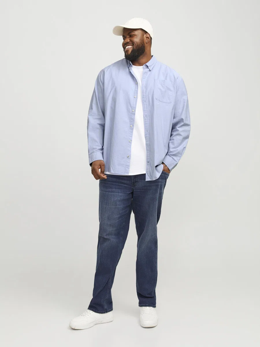 JACK & JONES Camisa de Hombre Talla Grande Color Liso básica Manga Larga Business JJEOXFORD
