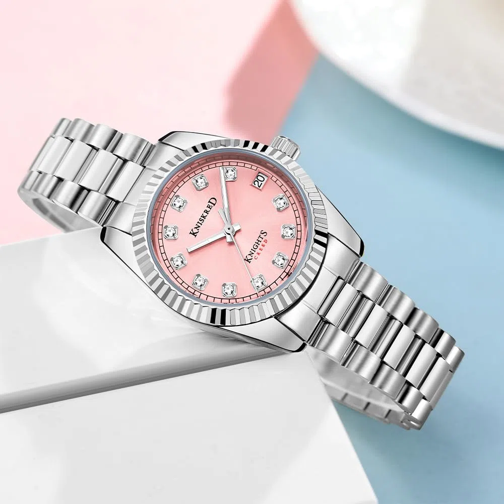 Reloj Clásico para Mujeres con Cristal de Cuarzo y Banda de Acero Inoxidable Sólido Vestido de Señoras Reloj Resistente al Agua