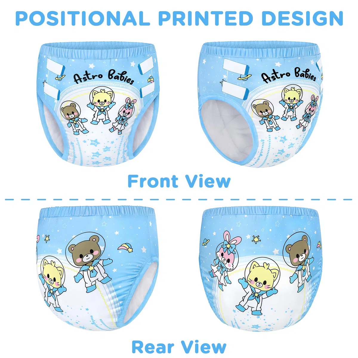 LittleForBig Ropa interior suave y sedosa Pantalones de entrenamiento reutilizables cómodos y lavables para adultos - Astro Bebés Azul M