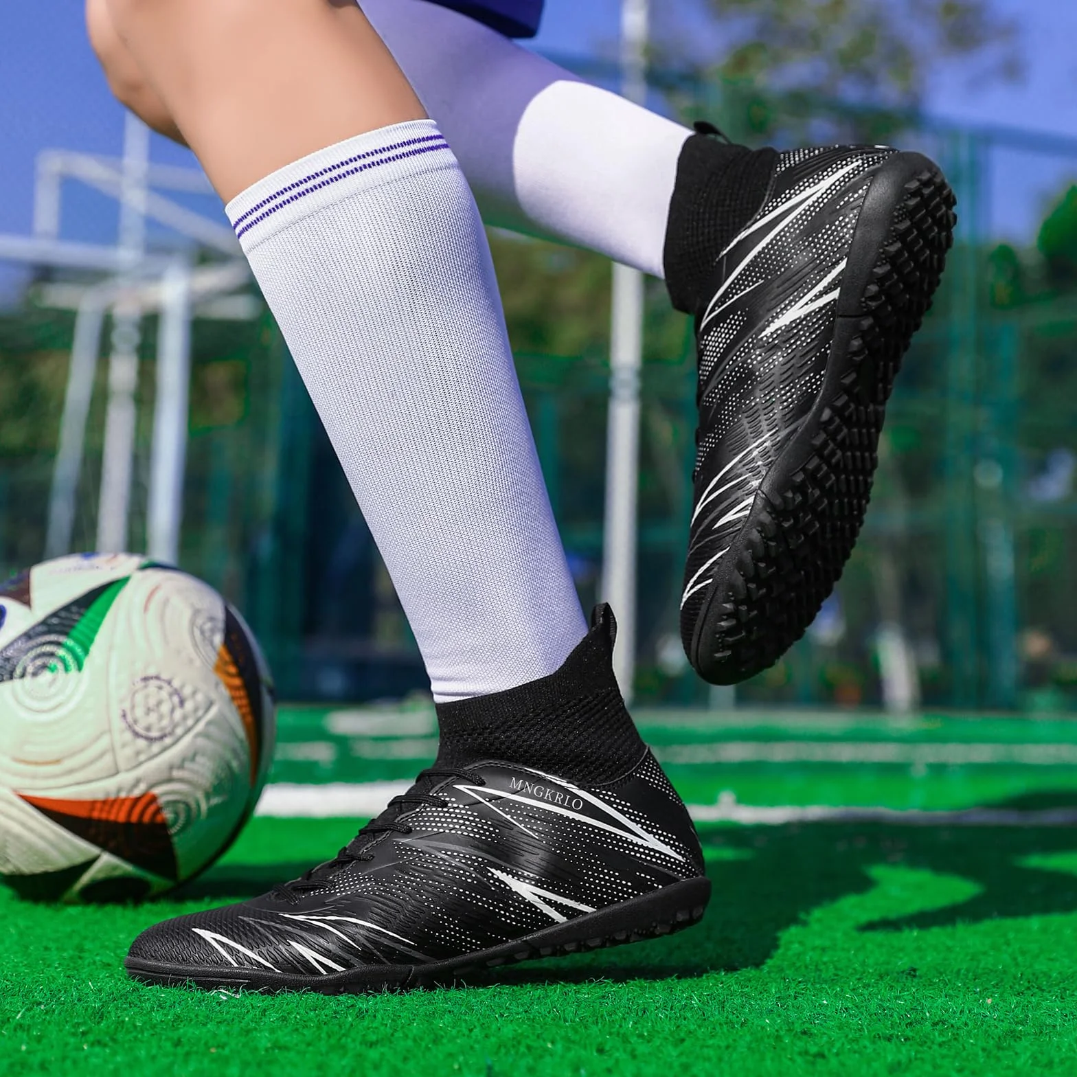 Zapatillas de Fútbol Hombre Mujer TF Turf con Tacos Zapatillas Futsal Multitacos Antideslizantes High Top para Entrenamiento Junior Césped Artificial Indoor Outdoor