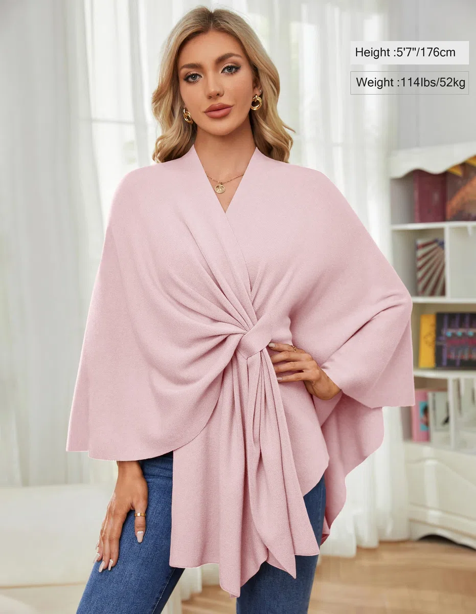PULI Elegante poncho de punto para mujer, capa frontal abierta, versátil, con solapa