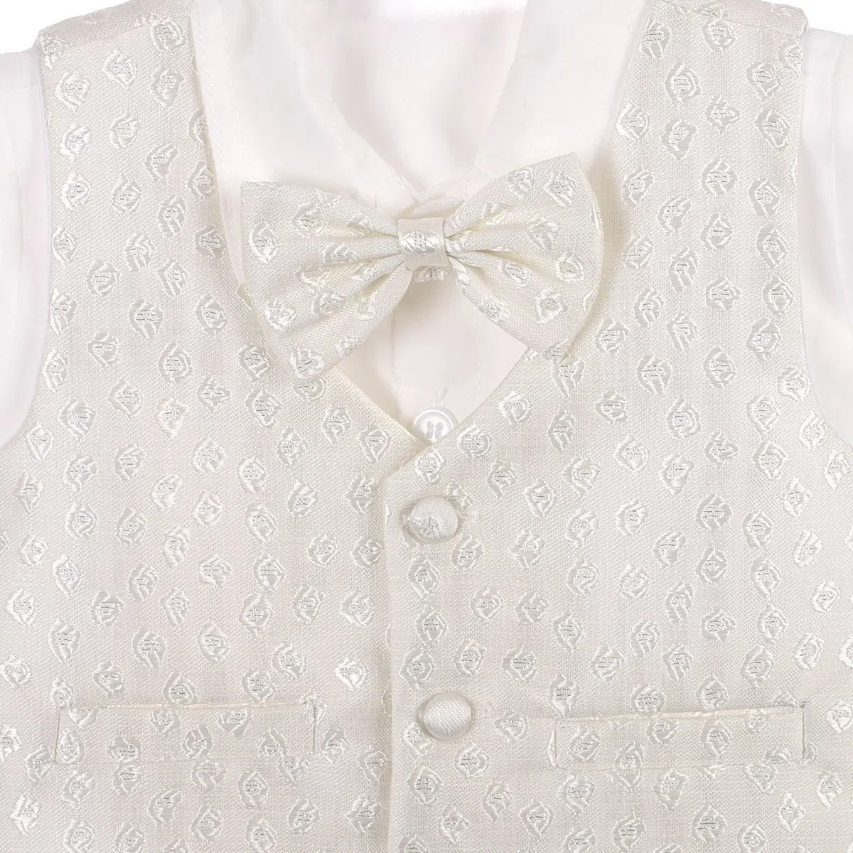 Lito Angels 4 Piezas Saten Ropa de Bautizo Traje de Bautismo para Bebe Niño, con Gorro Capó, Manga Corta, Blanco, A