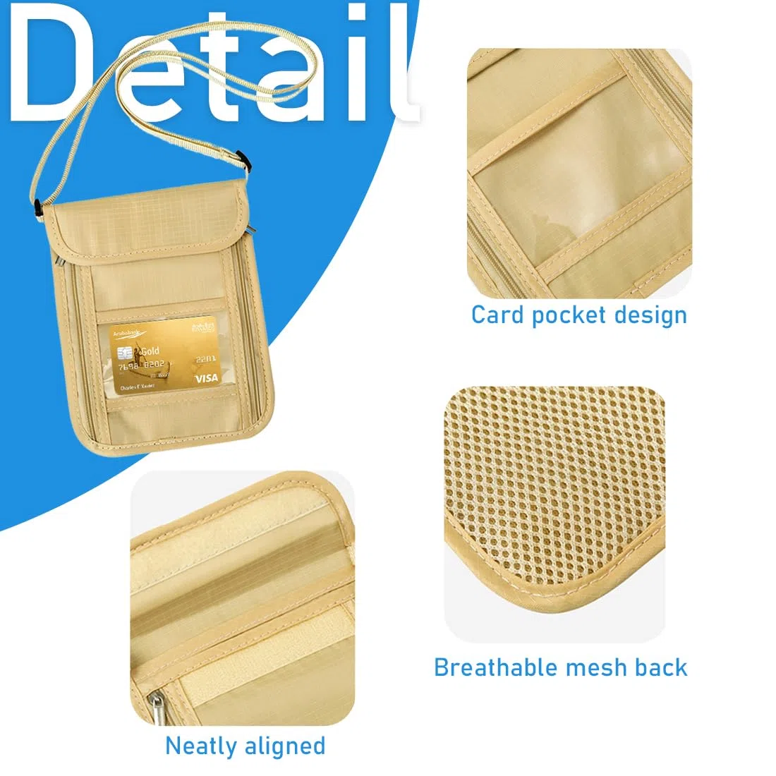 2 pcs Cartera de Cuello Porta Pasaporte, Bolsa para el cuello para hombre, Bolso en el pecho protección, Bolsa de Viaje Seguridad, Bolsa Halter Antirrobo con Múltiples Compartimentos