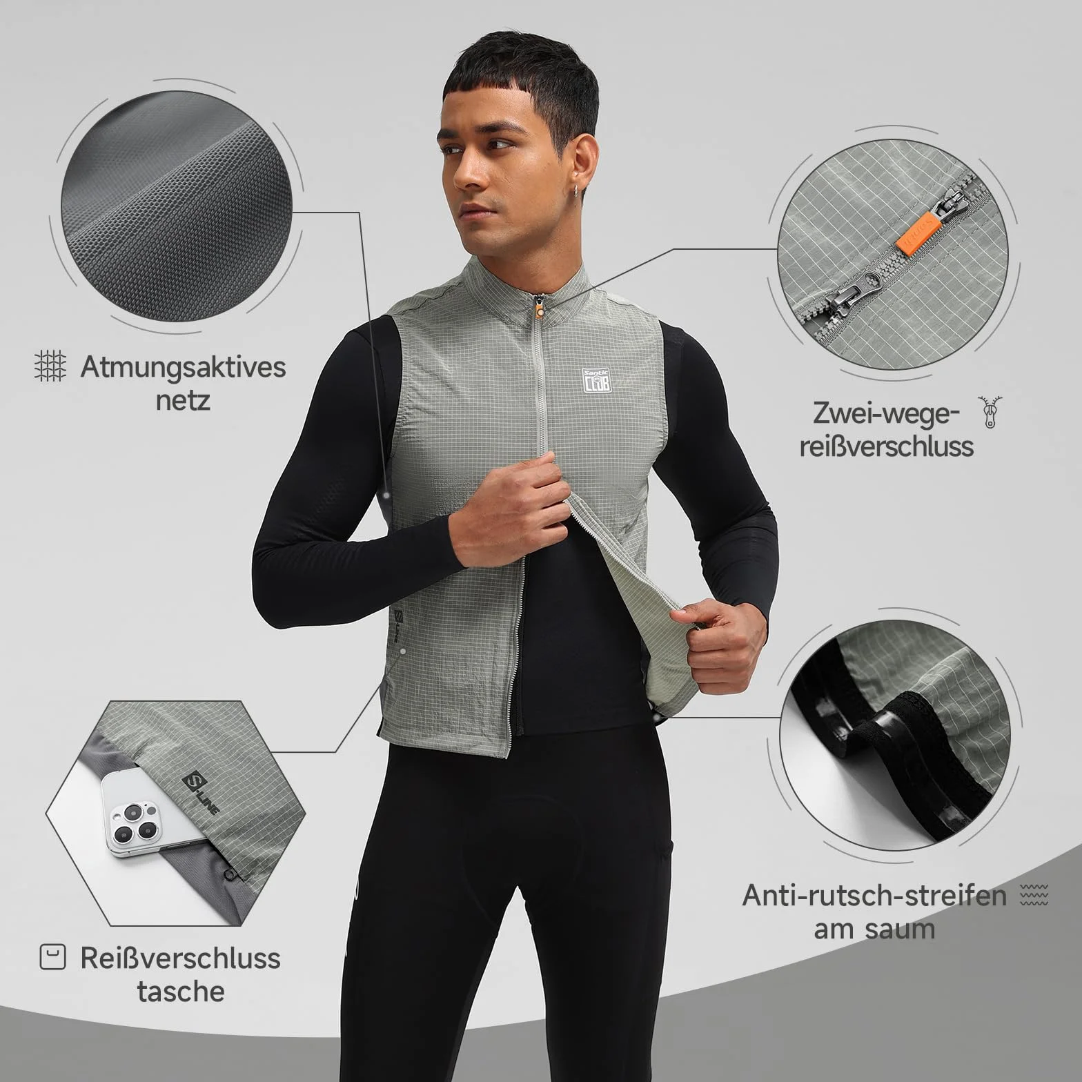 Santic Chaleco de ciclismo para hombre y mujer, sin mangas