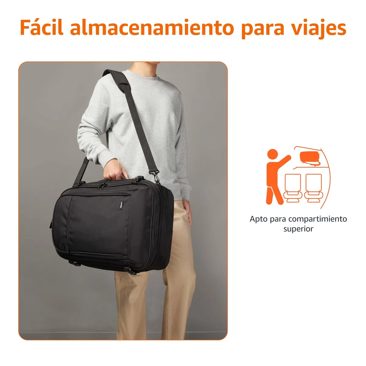 Amazon Basics Mochila de Viaje 40L, Equipaje de Mano (51x38x20cm), Tirantes Acolchados, Compartimento Portátil 17", Bolsillos Organizados - Negro