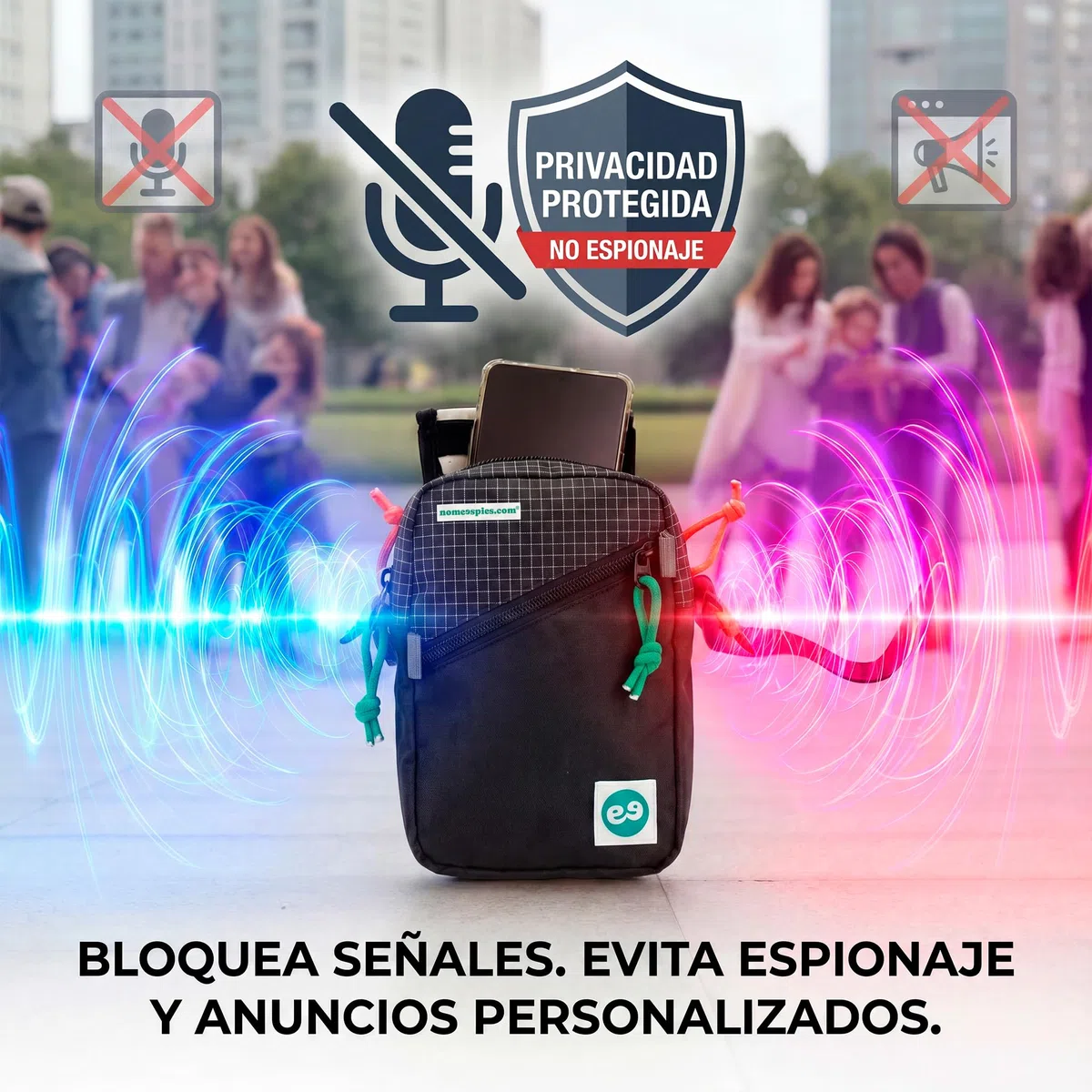 Bolso Faraday Anti-escucha Móvil y Anti-espionaje | Bandolera Unisex con Bolsillo que Impide que te Escuchen (GPS/WiFi/5G/RFID) | Mochila Techwear Impermeable Antirrobo 1.5L