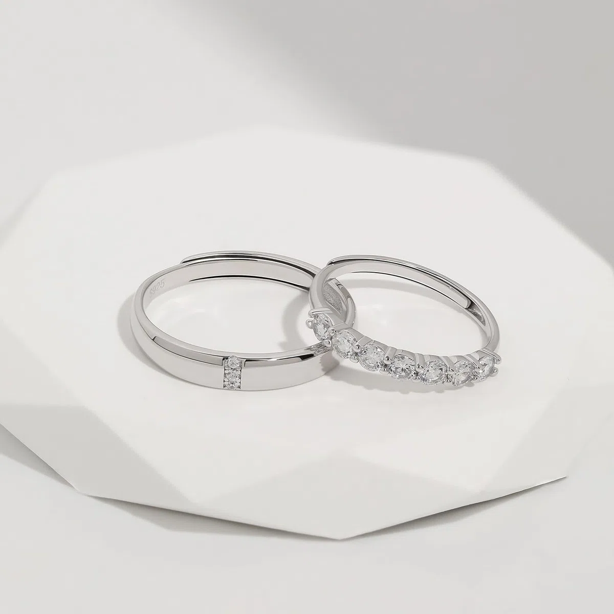 Meissa Anillos de Pareja en Plata Esterlina Anillos de Boda Elegantes Anillo de Promesa para Hombre y Mujer Zirconia Cúbica Tamaño Ajustable