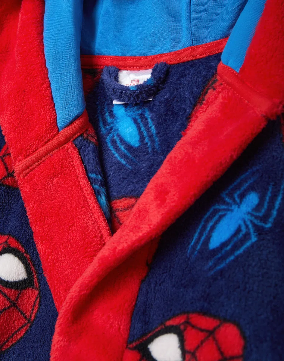 Marvel Albornoz de Spider-Man para niños, pijama de superhéroe azul y rojo, bata de cómics, regalo