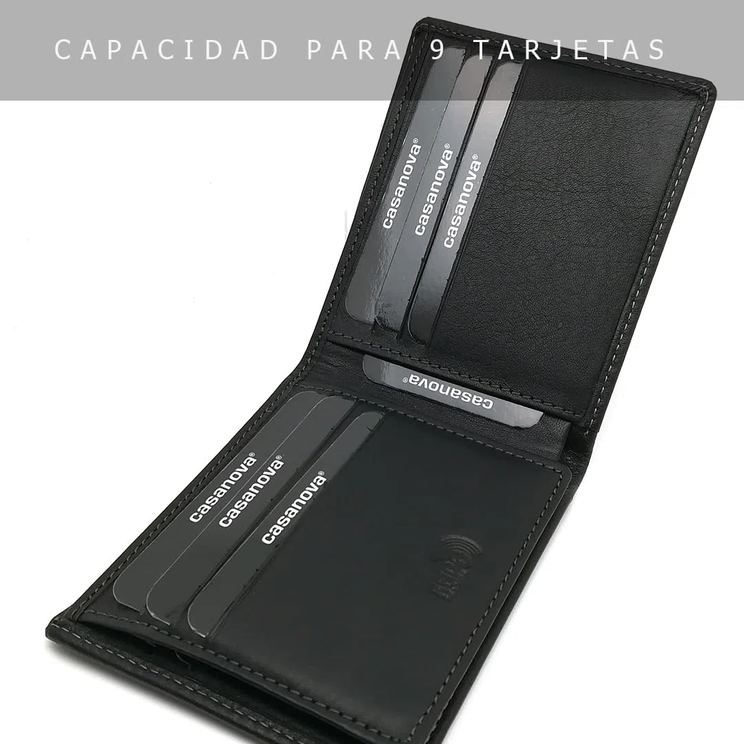 Cartera Hombre Piel Americana SIN Monedero - Hecho a Mano - 10094 Negro