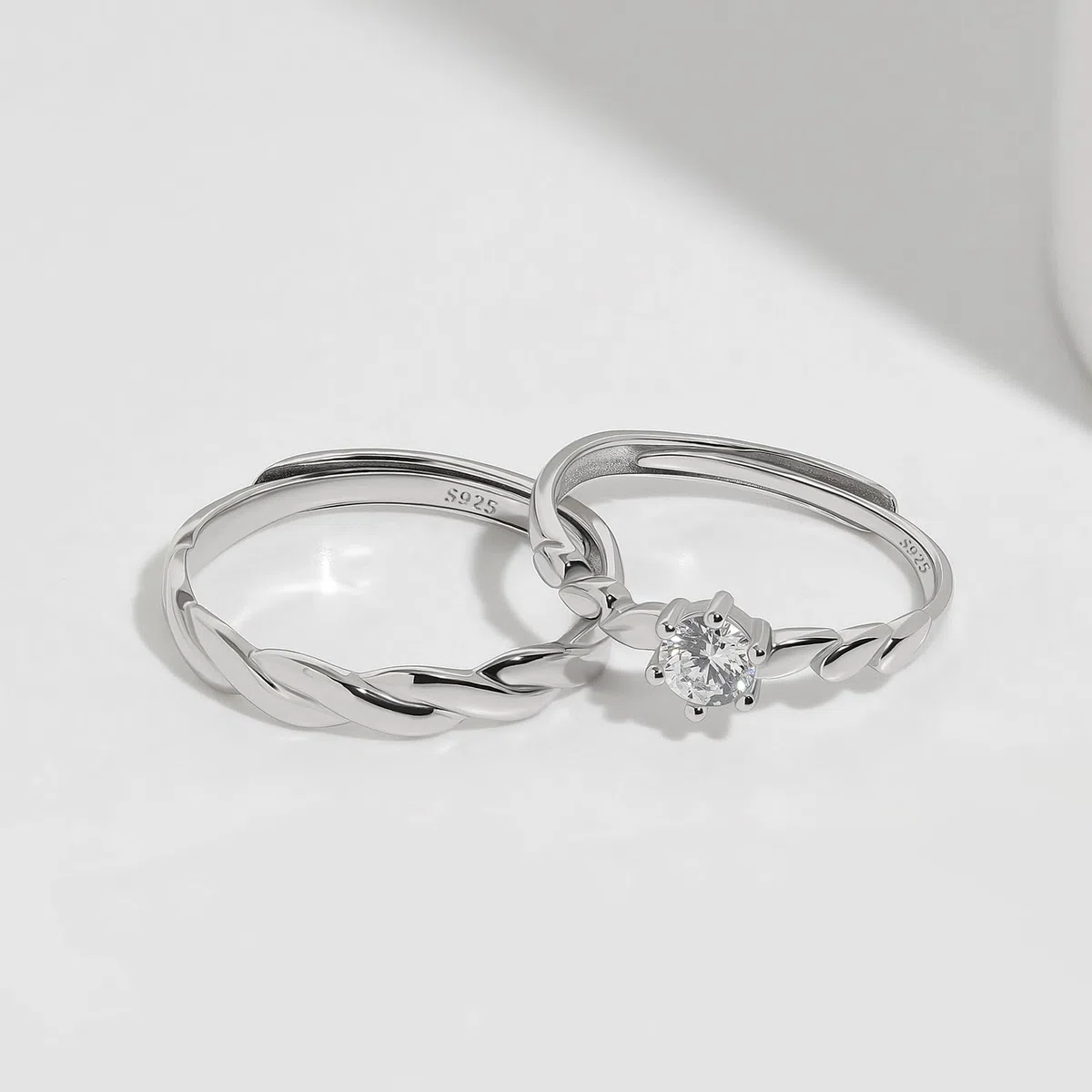 Meissa Anillos de Boda Compromiso de Plata de Ley 925 para Hombres y Mujeres, Anillos de Promesa Ajustables, Juego de Anillos de Compromiso para Aniversarios, Juego de Dos Anillos