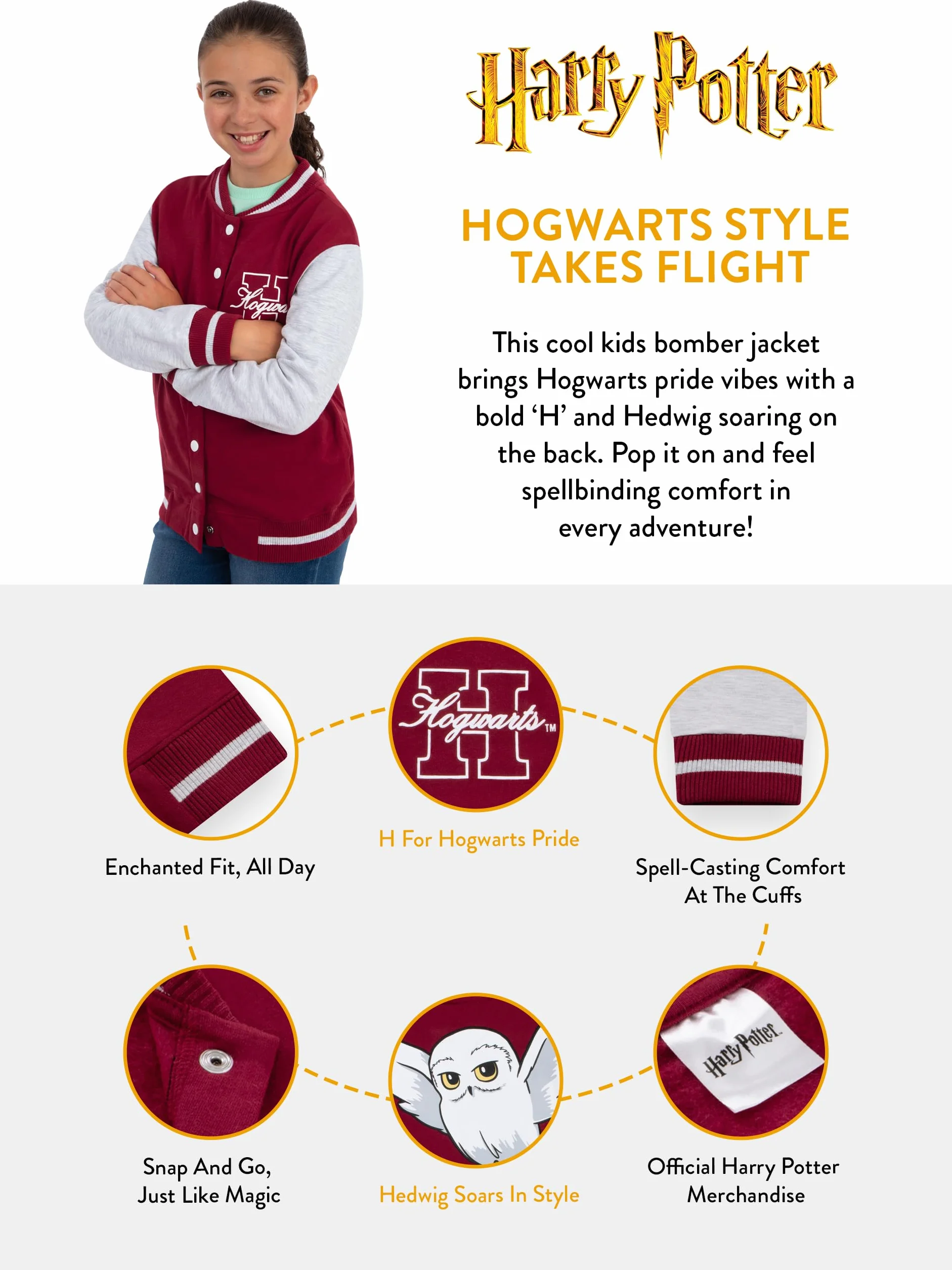 Harry Potter Chaqueta Bomber Para Ninos, Chaqueta Niño De Hogwarts, Chaquetón Niño De Estilo Béisbol