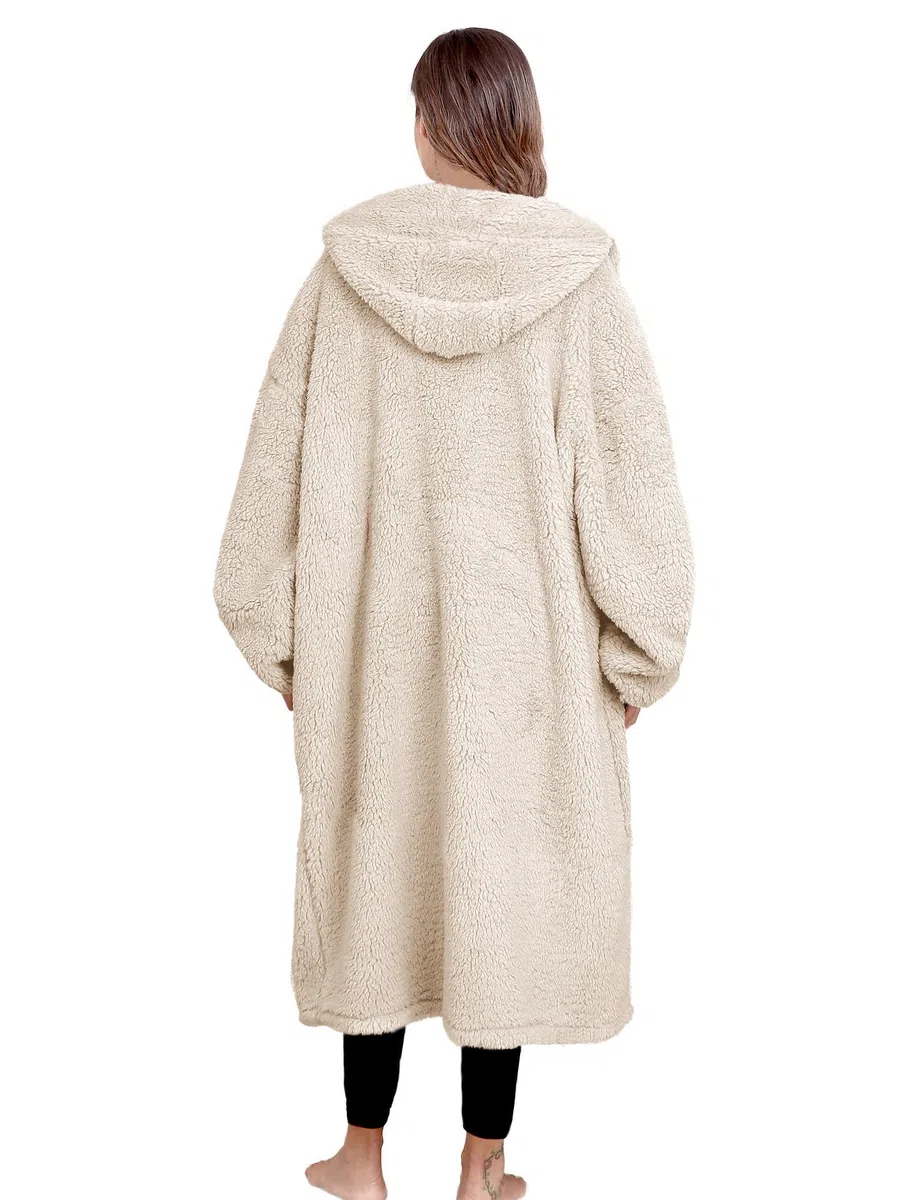 Manta con capucha de felpa para mujeres y hombres, súper cálida y acogedora, manta grande portátil, ropa para casa, abrigos de felpa gruesos y sueltos, beige, Talla única