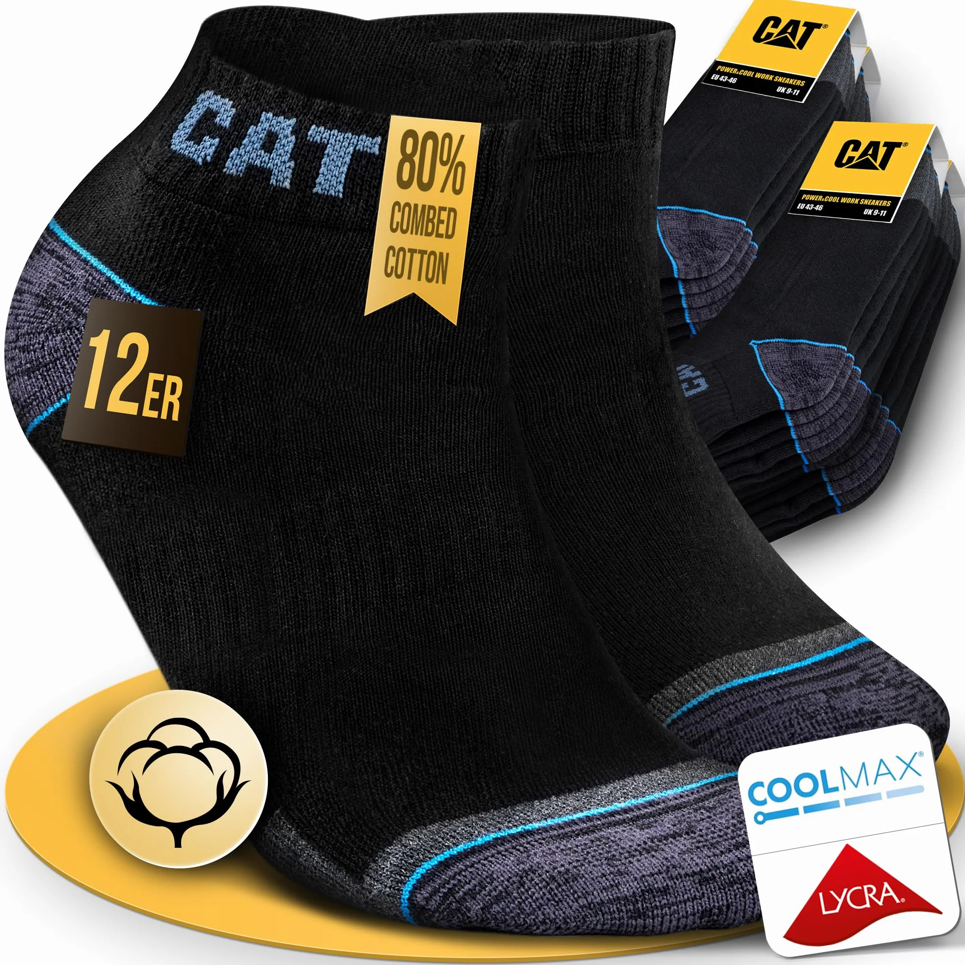 CAT CATERPILLAR POWER & COOL WORK SNEAKERS - Calcetines de trabajo (12 pares, tallas 39-42, 43-46, 47-50)