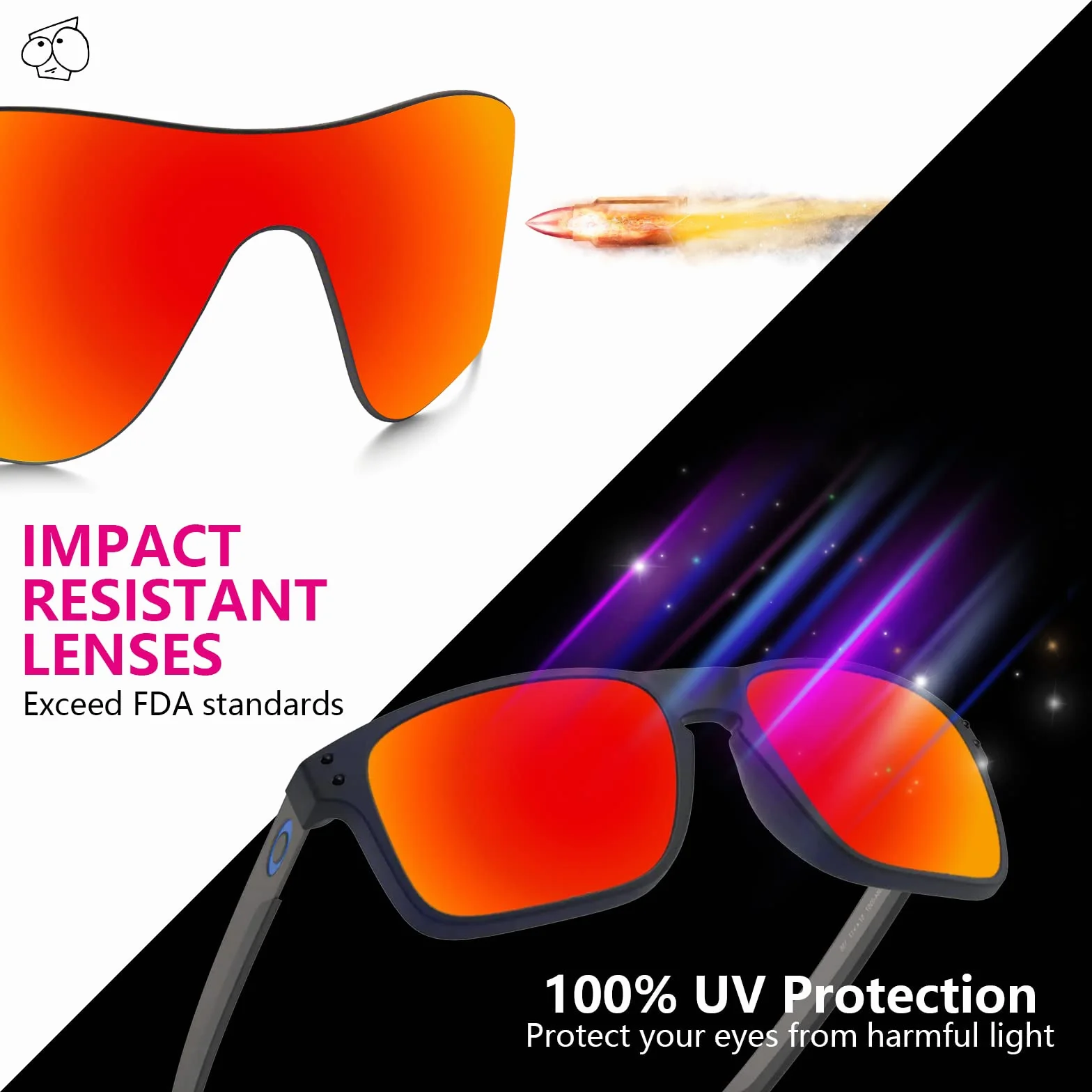EZReplace Lentes de repuesto para gafas de sol Oakley Bottle Rocket OO9164 (lentes polarizadas), Negro carbón + verde primavera + rojo fuego + metal plateado, Talla única