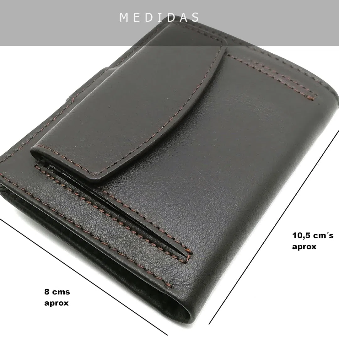 Mini Cartera Hombre Piel Monedero Exterior - Hecho a Mano - 10064 Marron