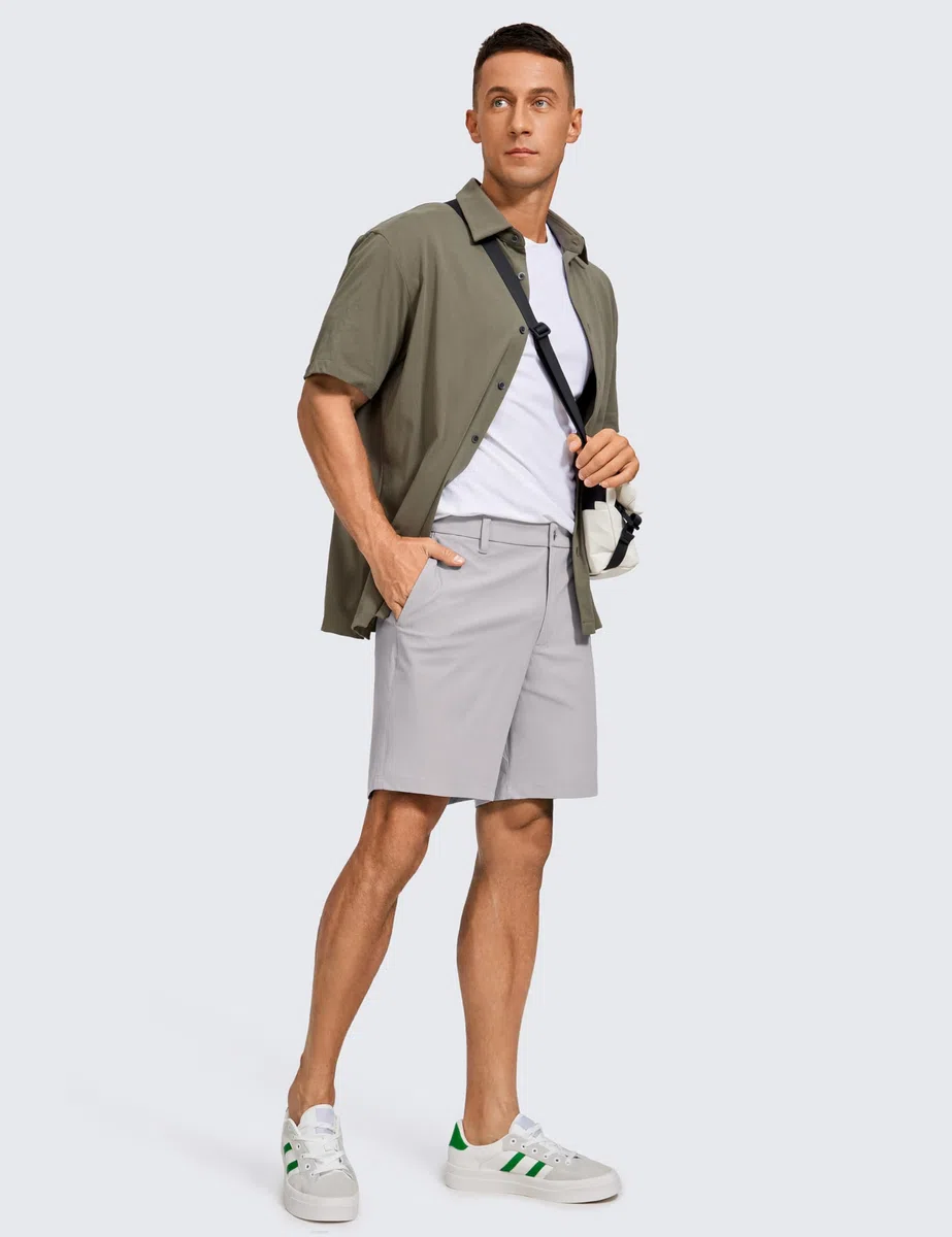 CRZ YOGA Pantalones Cortos de Golf para Hombre cómodos para Todo el día - 7/9 Pulgadas elásticos Ligeros Casuales de Trabajo Frente Plano Pantalones Cortos con Bolsillos Gaviota Gris 42