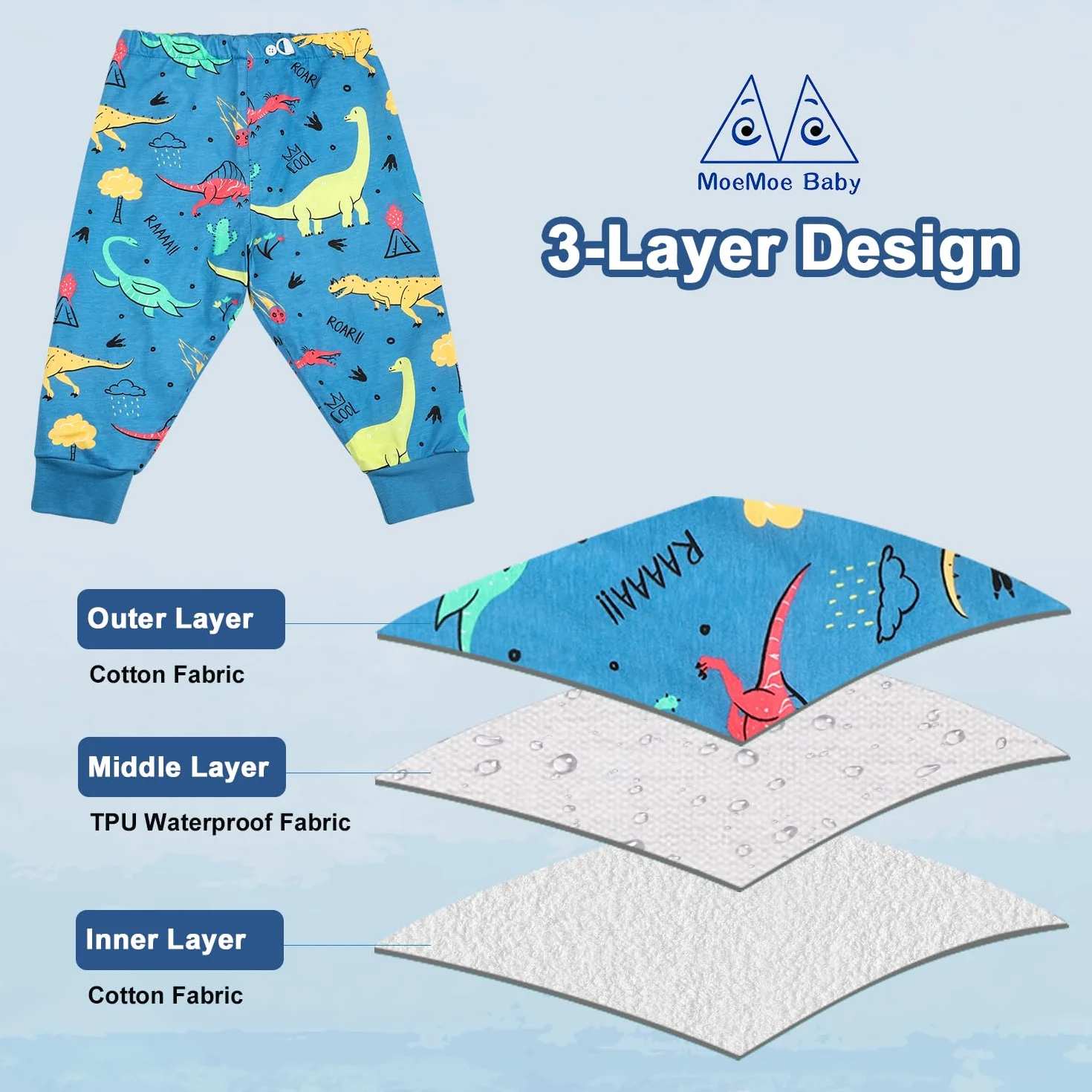 MOEMOE BABY Calzones de Entrenamiento Algodón Pantalones de Entrenamiento para bebé Pantalones de pañales Reutilizables 2 Paquetes, M/3-5años