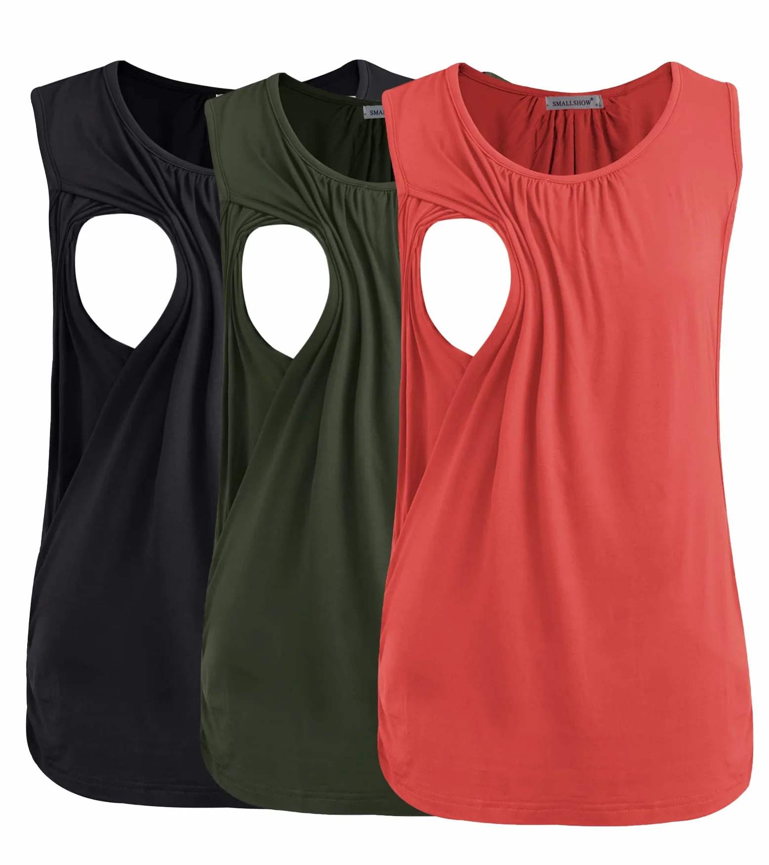Smallshow 3 Pack Tops Lactancia Mujer Camiseta Sin Mangas,Army Green-Black-Orange,S
