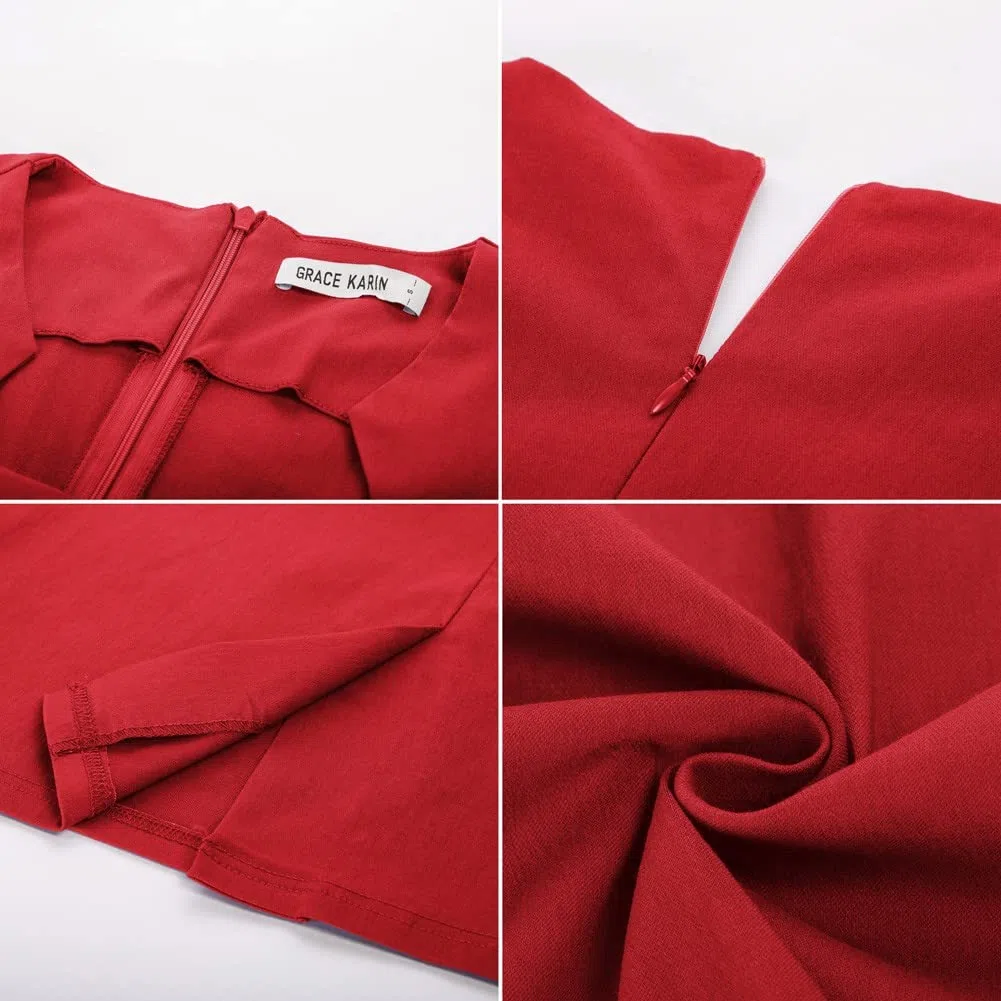 GRACE KARIN Mujer Vestido Lentejuelas Elegante de Cuello V Manga Larga Cintura Alta con Cinturón