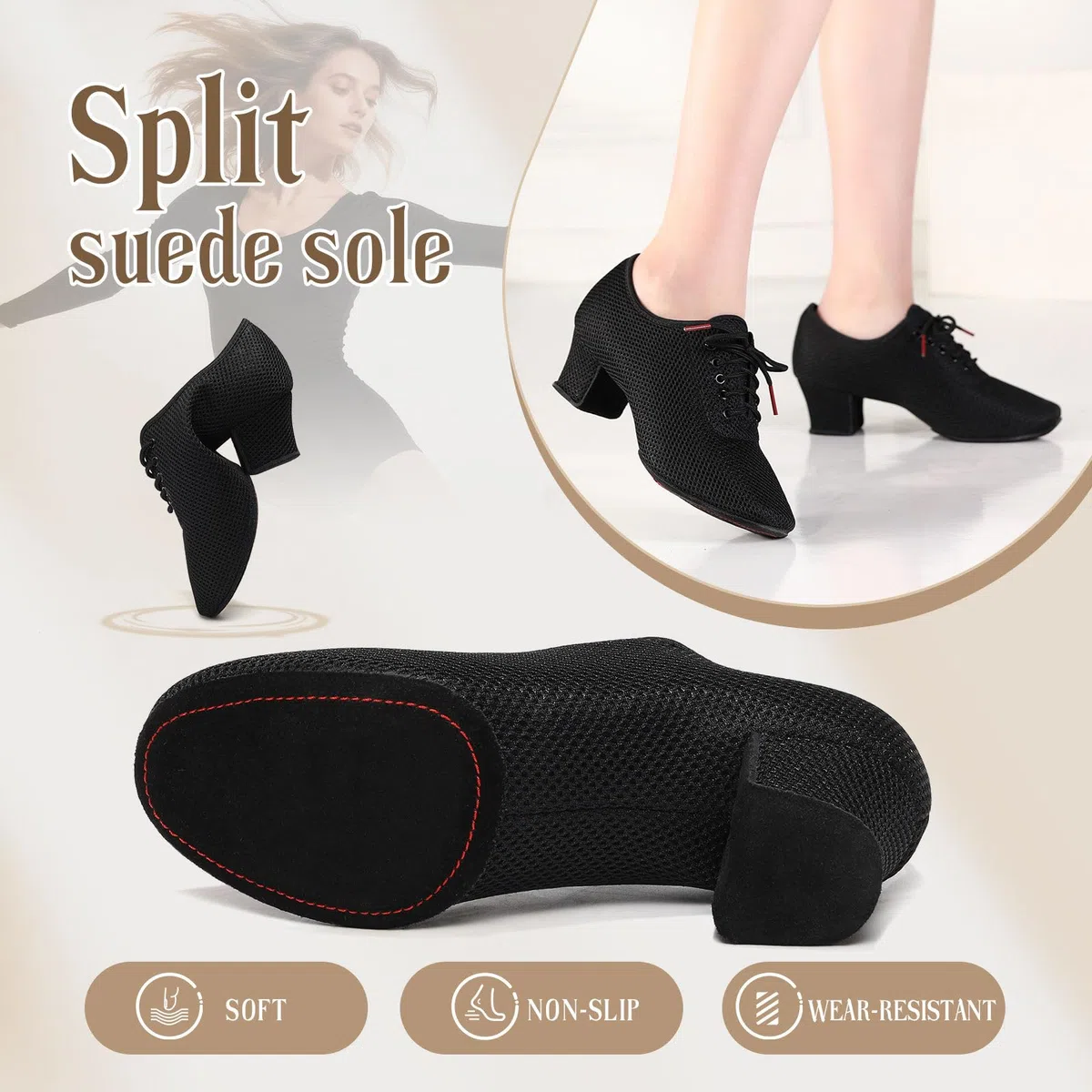 Mujer Zapatos de práctica de Baile Latino Salsa Tango Baile de Salon Danza Suaves y Cómodos